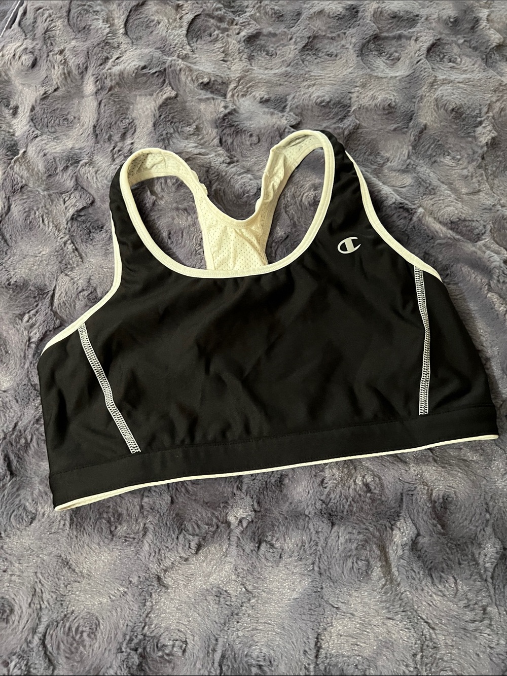 Champion Black Sports Bra with Cream Trim and Racerback - Reversable